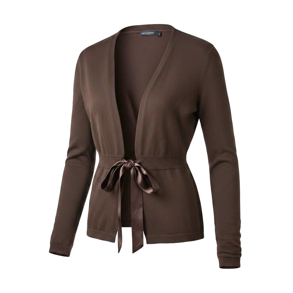 The‎ Limited Black Tie Front Cardigan Sweater Small Satin Ribbon Bow Long Sleeve